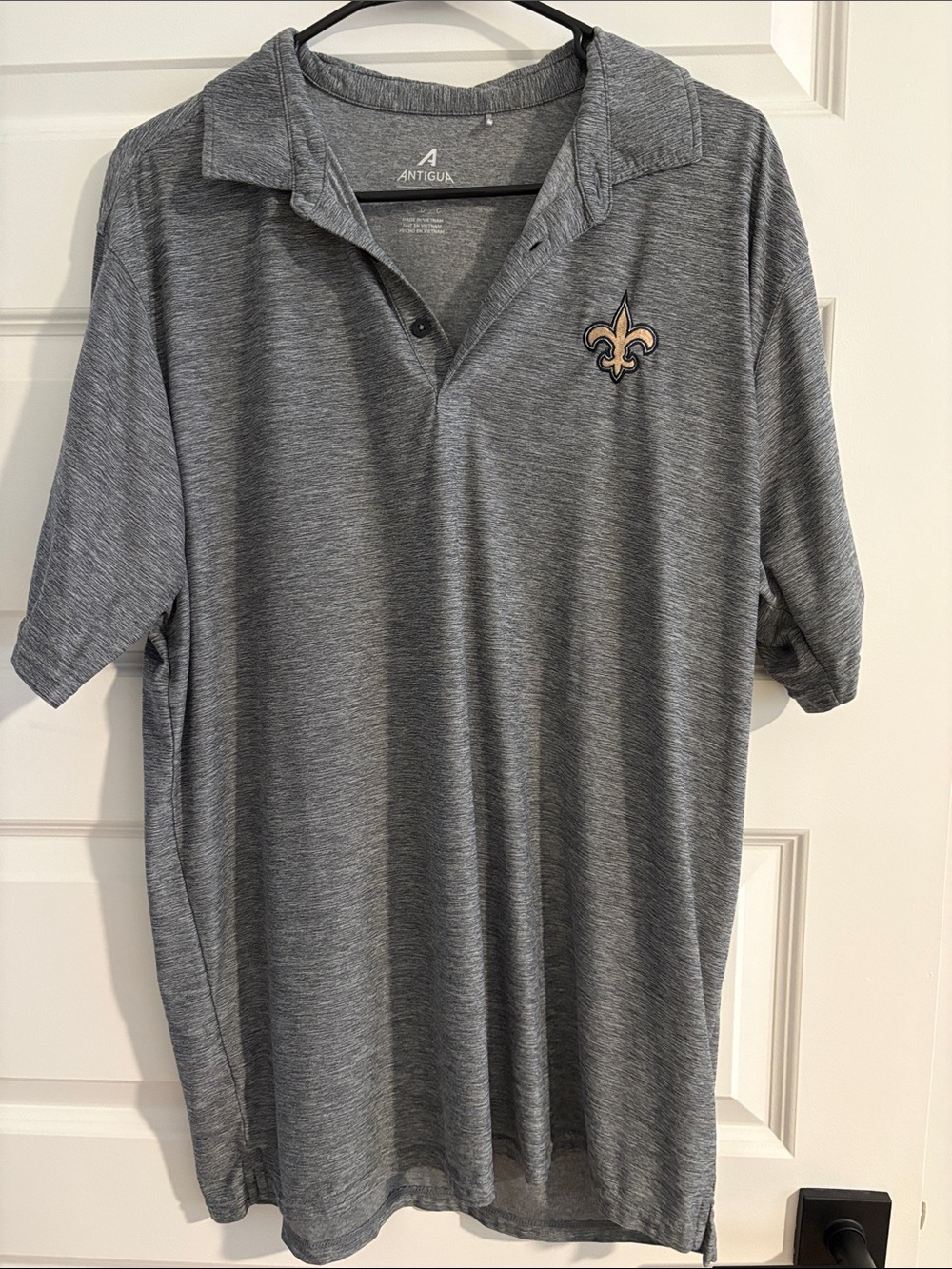 Antigua Men’s Gray Heather Polo with Fleur-de-Lis Emblem